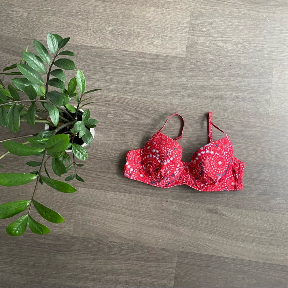 Red Paisley Pattern Bikini Swim Top